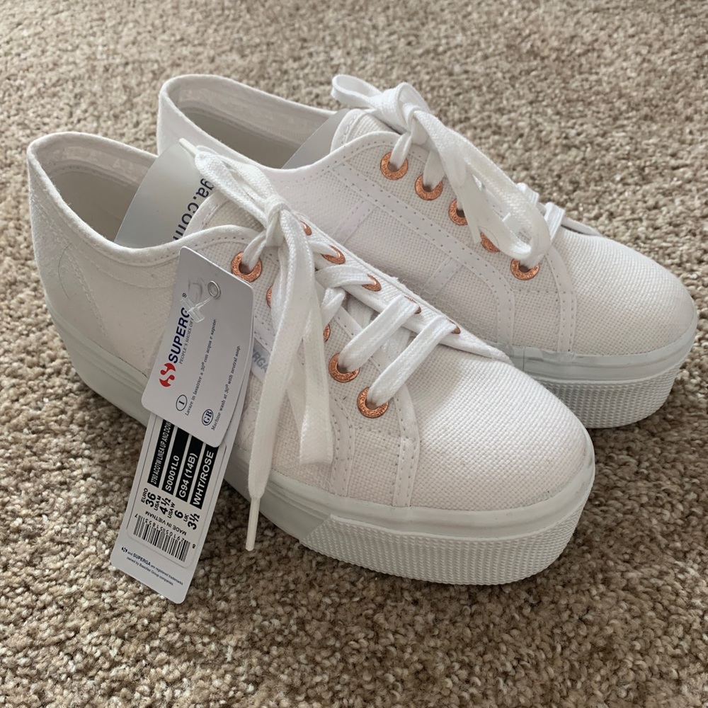 BRAND NEW White Platform Superga